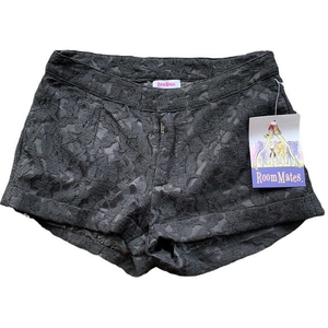 Room Mates Shorts Womens Sz S Black Lace Low‎ Rise Y2K Hot Pants NWT!